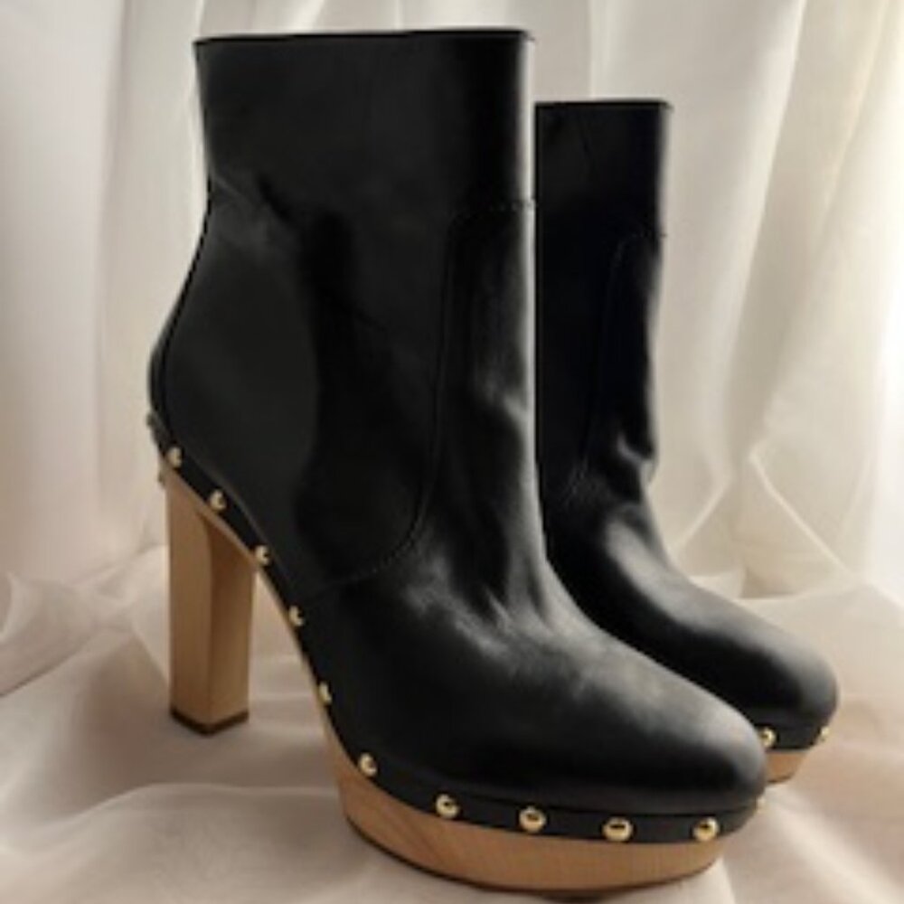 Michael Kors Beatrice Black Leather Gold Stud Booties - Size 9 - NWOT